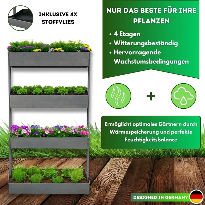 Coemo Vertikalbeet Vera aus Holz Hochbeet 4 Etagen Kästen höhenverstellbar und neigbar