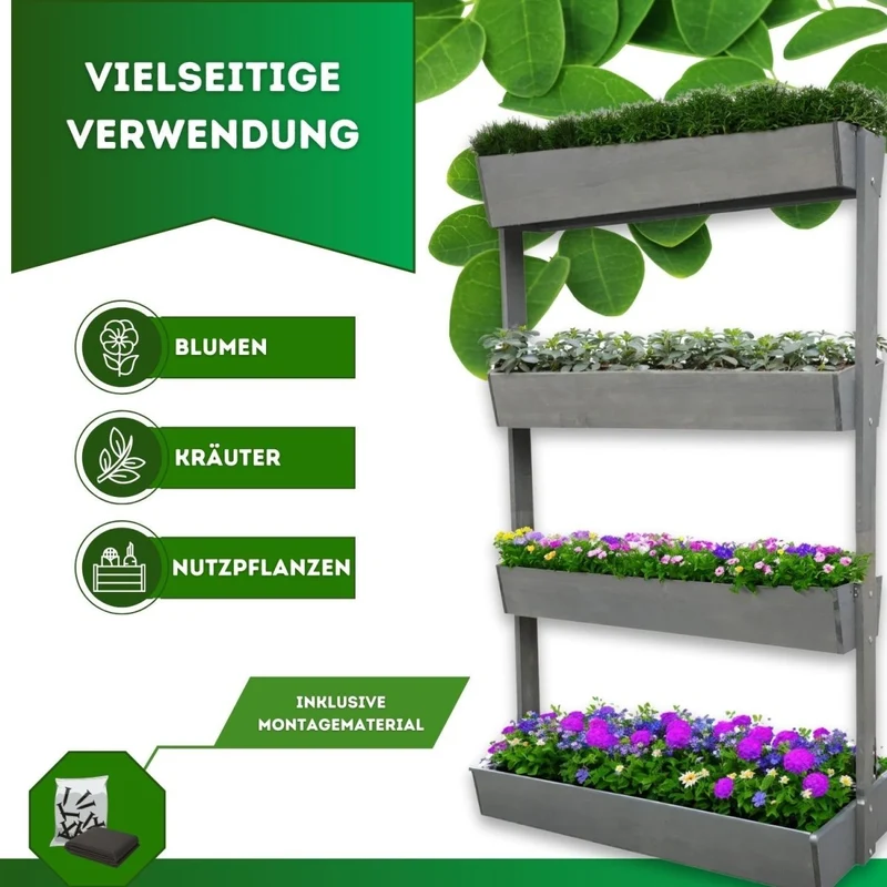 Coemo Vertikalbeet Vera aus Holz Hochbeet 4 Etagen Kästen höhenverstellbar und neigbar