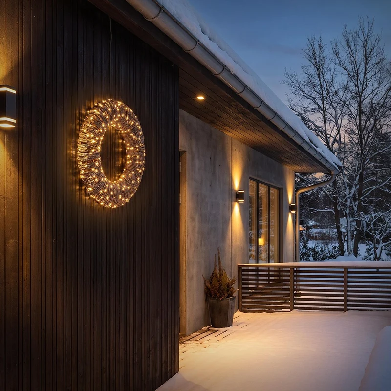 ECD Germany | LED Weihnachtskranz Metall/Seil Warmweiß Weihnachtsdeko mit Lichterkette Timer Lichterkranz Weihnachtsbeleuchtung Außen