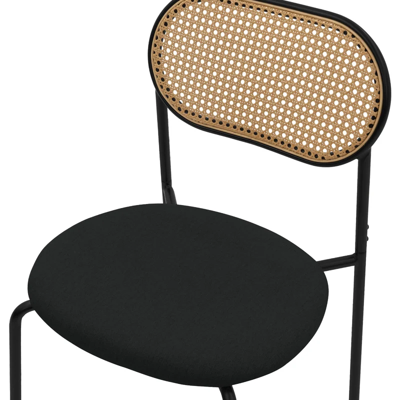 B-Ware Esszimmerstuhl 2er Set Schwarz bis 120 kg Rattan Rückenlehne ML-Design