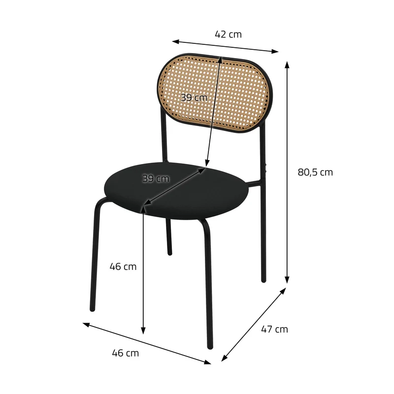 B-Ware Esszimmerstuhl 2er Set Schwarz bis 120 kg Rattan Rückenlehne ML-Design
