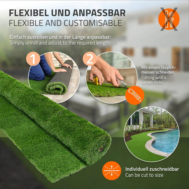 Rasenteppich Kunstrasen-Rolle 150x500 cm 7,5m² Grün, wetterfest, 18mm, Grasmatte Meterware, Kunstgras