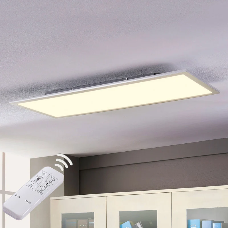 B-Ware LED Panel Deckenleuchte Lichtspender Lindby Livel CCT Fernbedienung Silber Alu 1