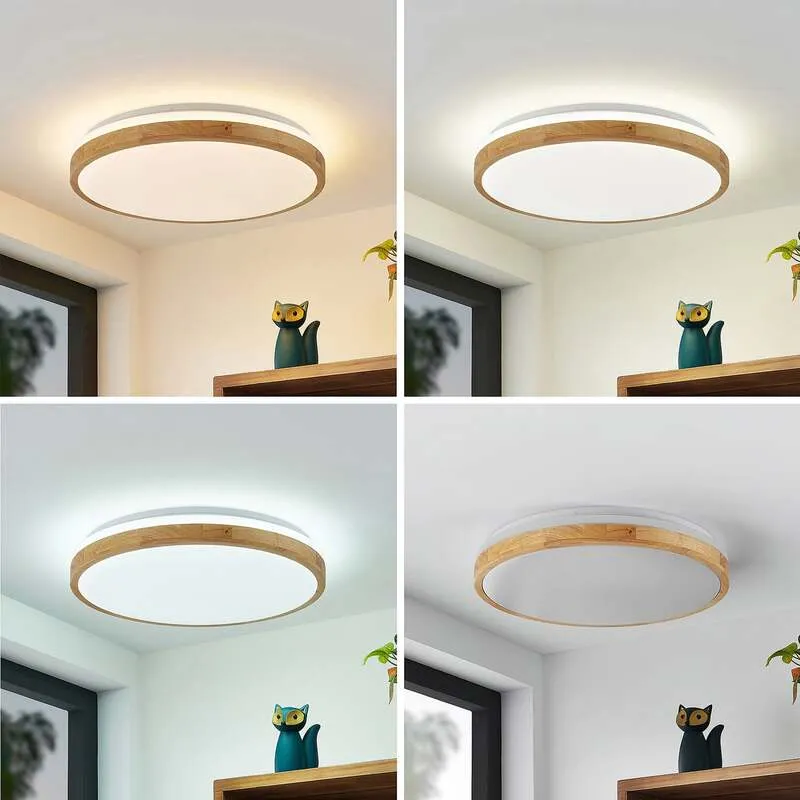 B-Ware Lindby Deckenlampe Leuchte Emiva LED dimmbar Holz weiß Ø49cm CCT 30W 9cm