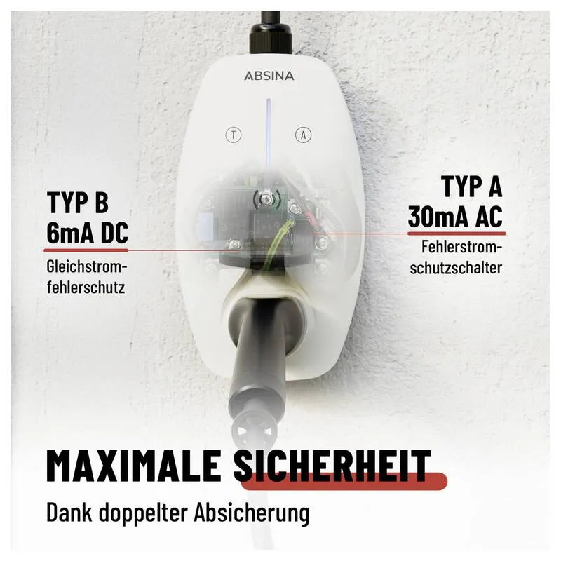 B-Ware Absina Wallbox Typ 2 Mode 3 16 A 11 kW App RFID Elektrofahrzeug Ladelösung