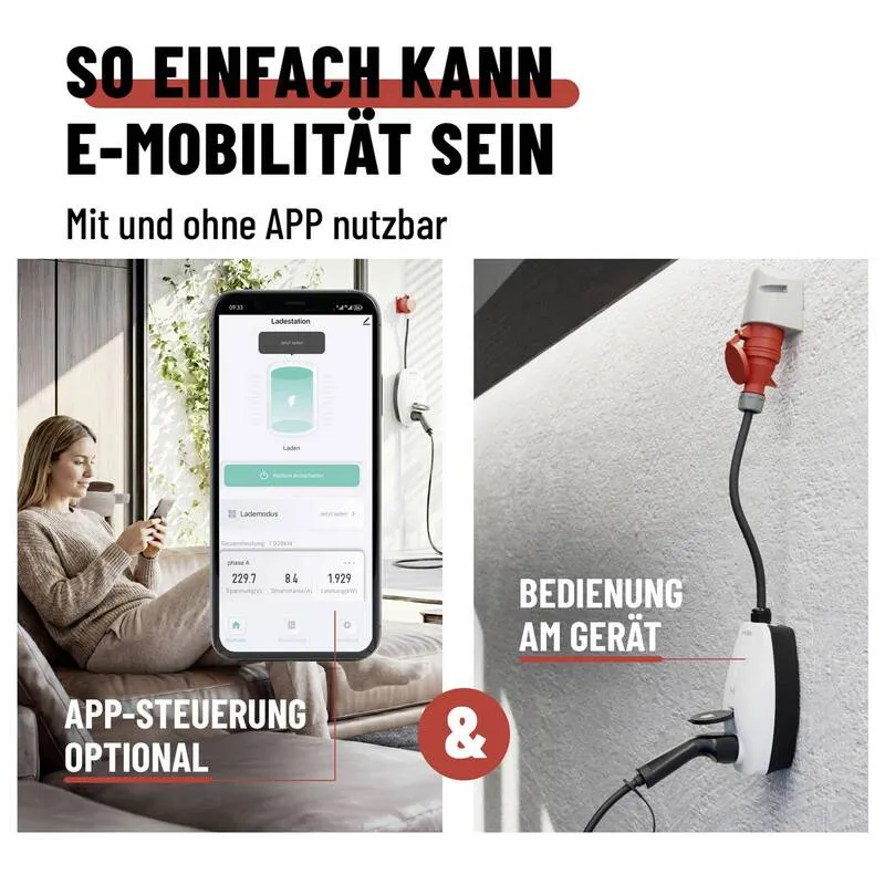 B-Ware Absina Wallbox Typ 2 Mode 3 16 A 11 kW App RFID Elektrofahrzeug Ladelösung
