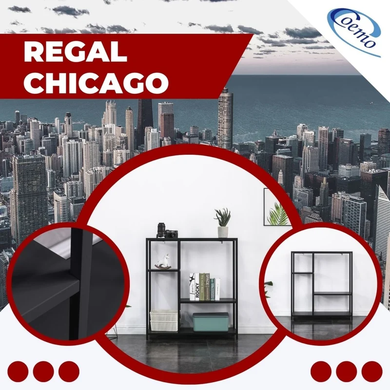Coemo Regal Chicago Raumteiler aus Metall mit 4 Ablageflächen