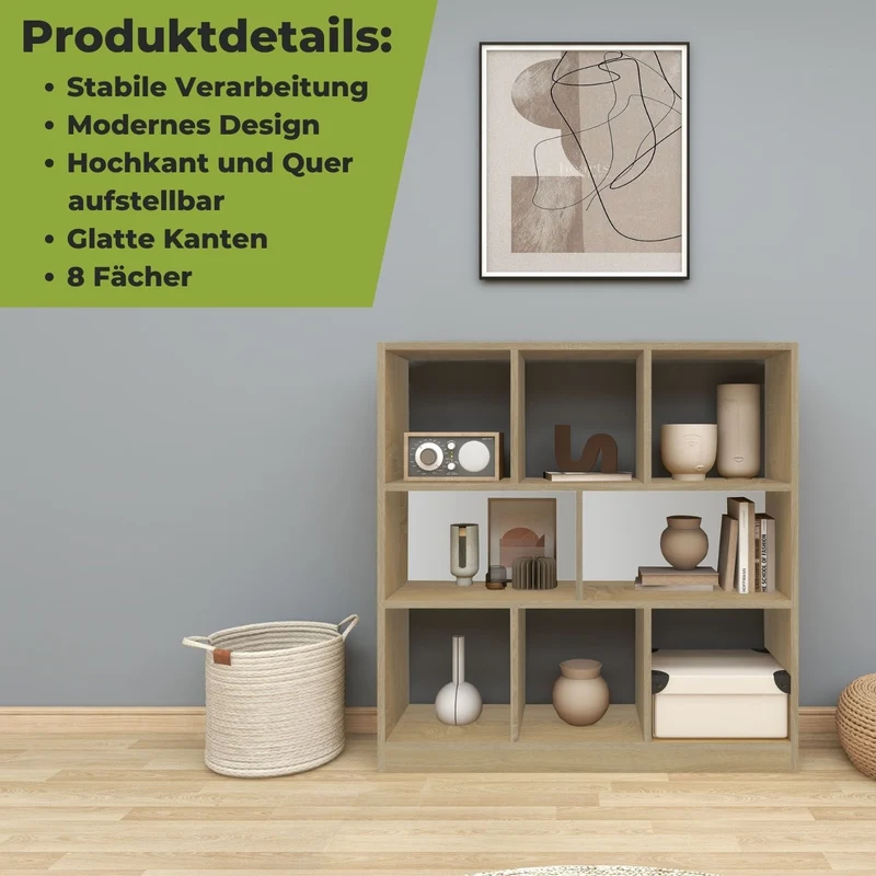 Coemo Raumteiler Split aus Holz 3 Etagenregal 8 Fächer