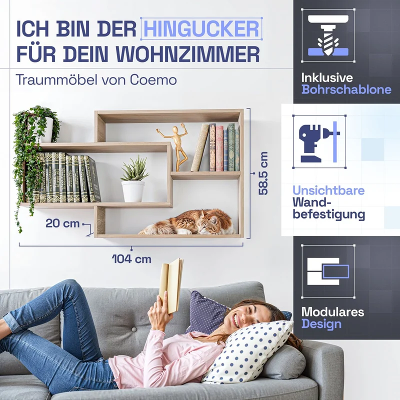 Wandregal Karo Schweberegal aus Holz