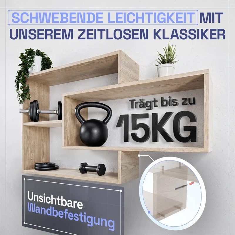 Wandregal Karo Schweberegal aus Holz