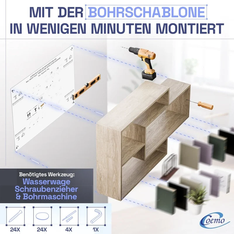 Wandregal Karo Schweberegal aus Holz
