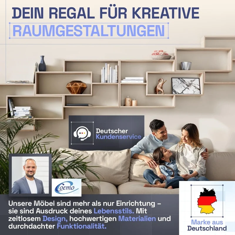 Wandregal Karo Schweberegal aus Holz