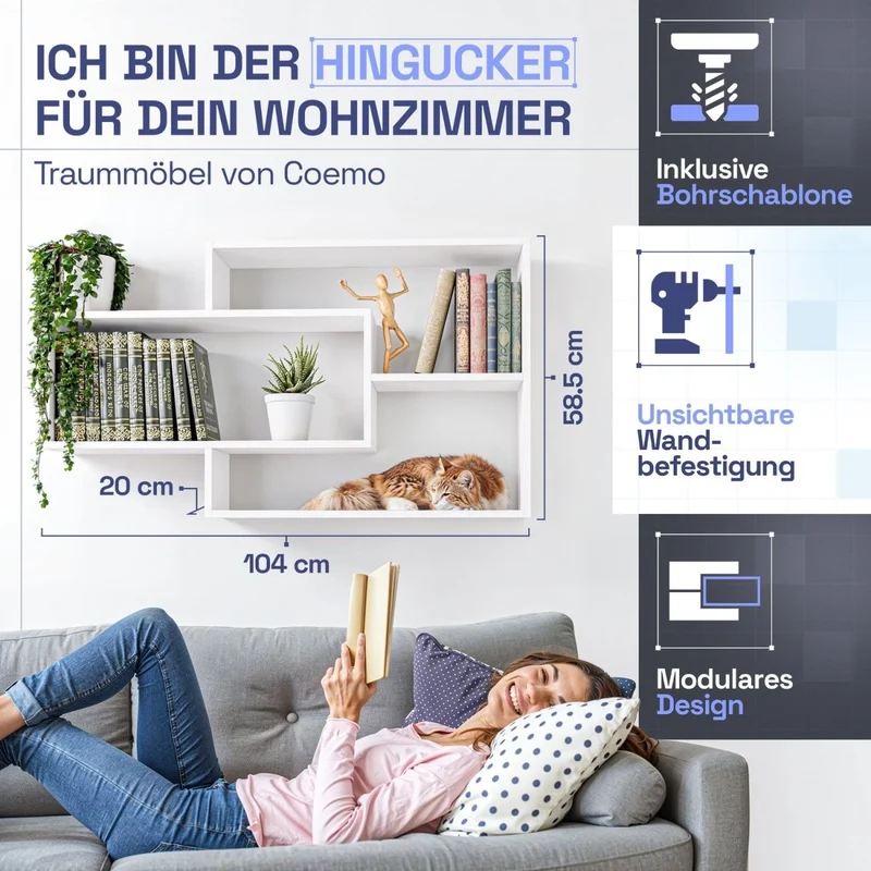 Wandregal Karo Schweberegal aus Holz