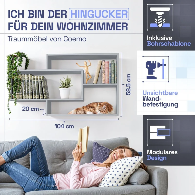 Wandregal Karo Schweberegal aus Holz