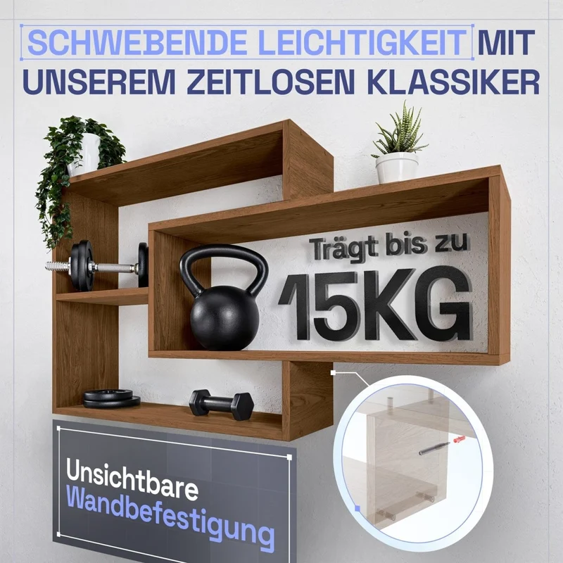 Wandregal Karo Schweberegal aus Holz