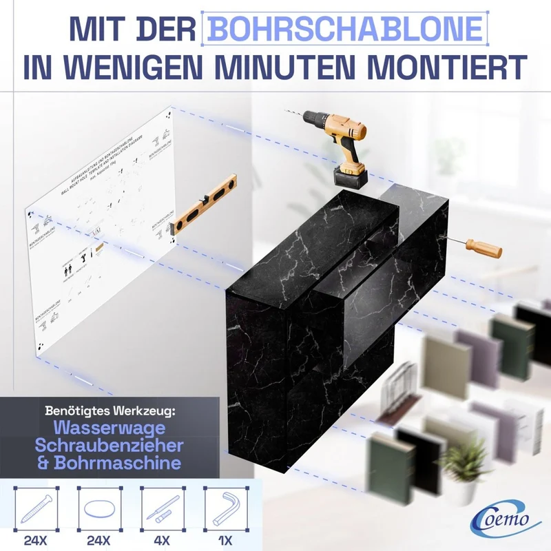 Wandregal Karo Schweberegal aus Holz