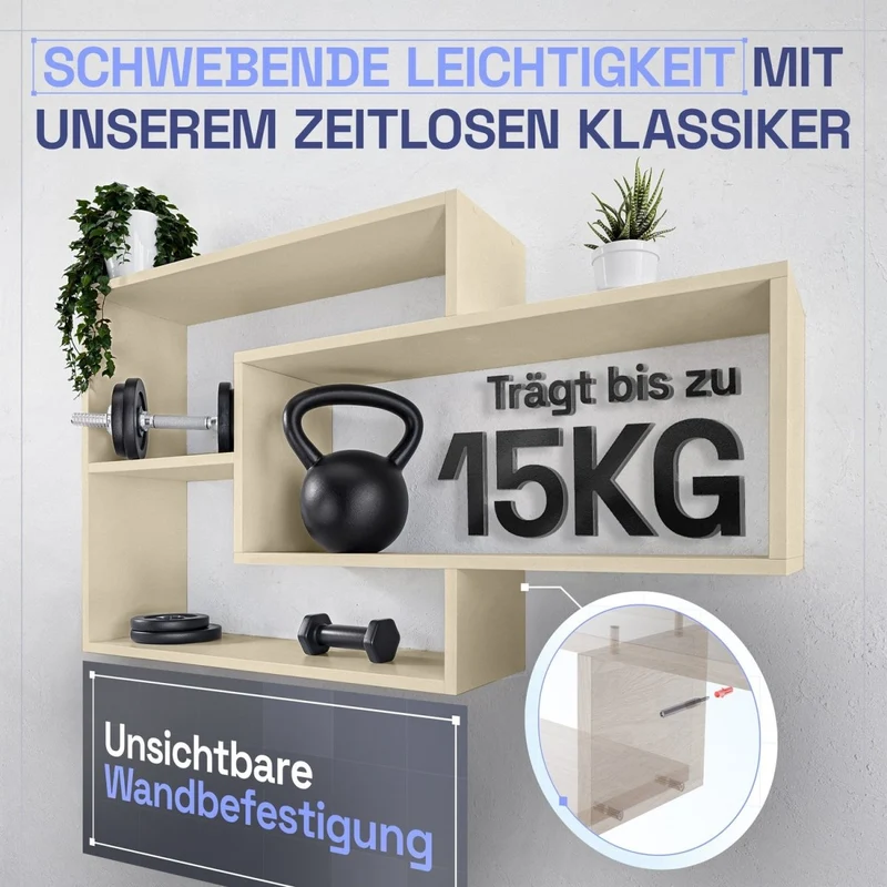 Wandregal Karo Schweberegal aus Holz