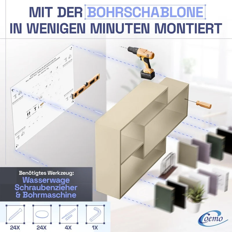 Wandregal Karo Schweberegal aus Holz