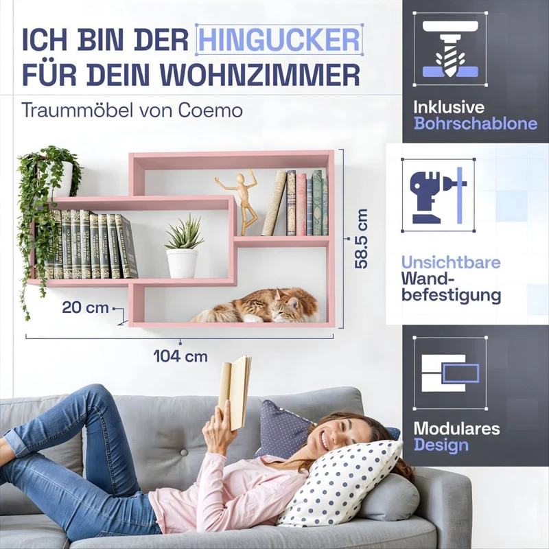 Wandregal Karo Schweberegal aus Holz
