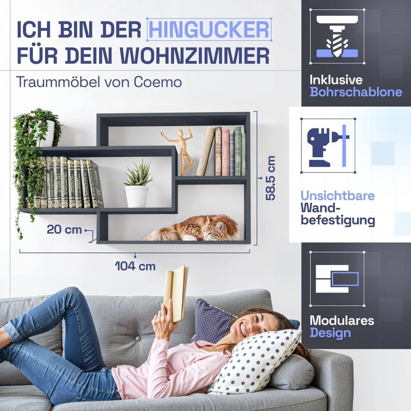 Wandregal Karo Schweberegal aus Holz