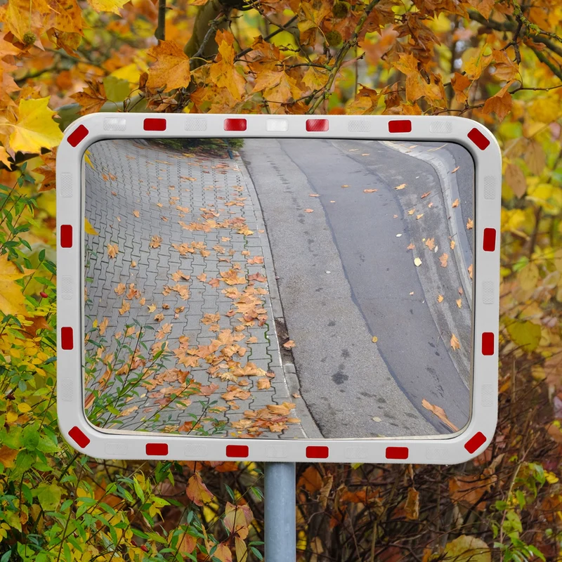 Verkehrsspiegel Sicherheitsspiegel 80x60 cm konvex mit Reflektoren inklusive Halterung