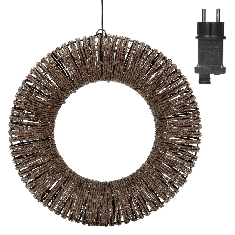 ECD Germany | LED Weihnachtskranz Ø38 cm Metall/Seil Warmweiß Weihnachtsdeko mit Lichterkette 400 LED Timer Lichterkranz Weihnachtsbeleuchtung Außen