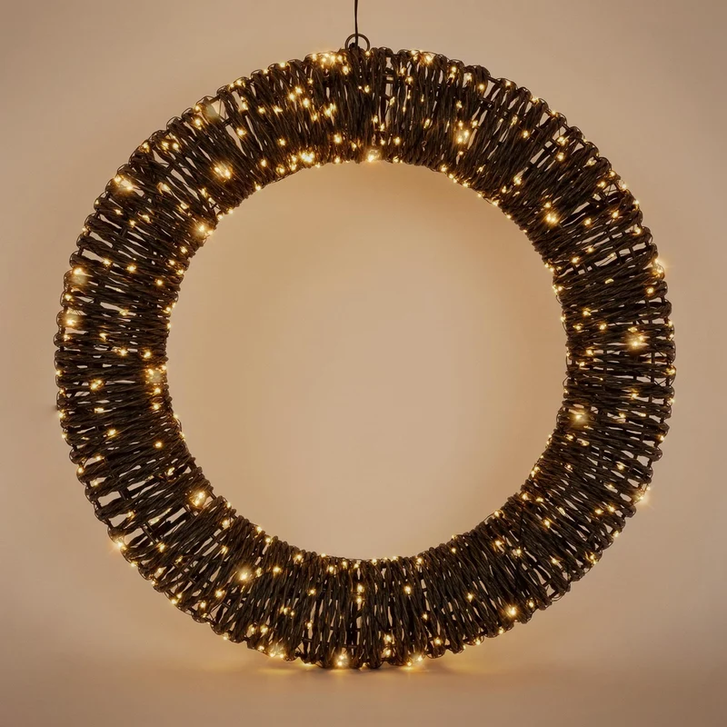ECD Germany | LED Weihnachtskranz Ø50 cm Metall/Seil Warmweiß Weihnachtsdeko mit Lichterkette 500 LED Timer Lichterkranz Weihnachtsbeleuchtung Außen