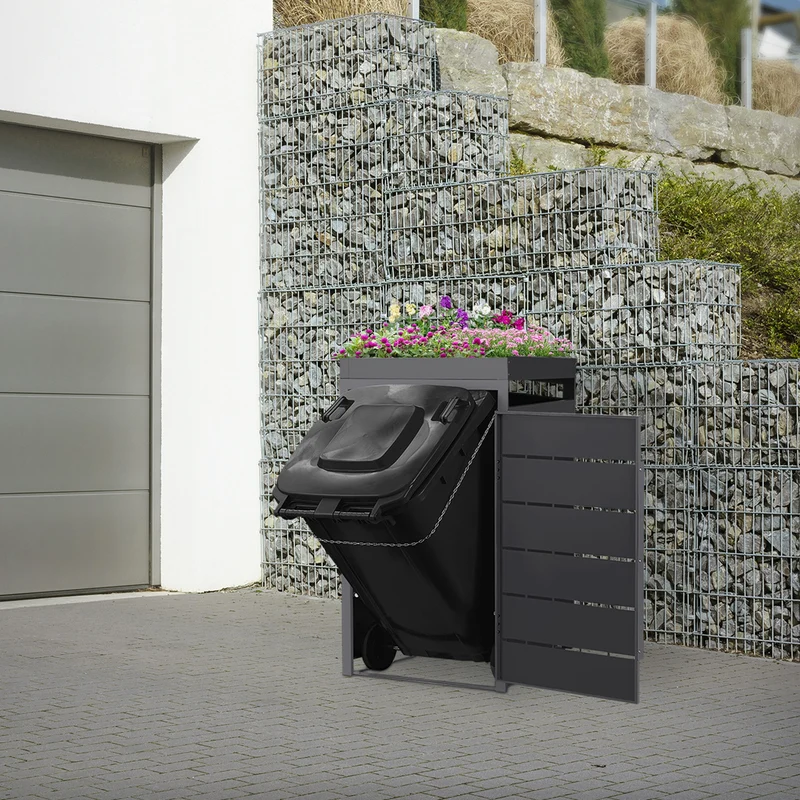 Mülltonnenbox mit Pflanzdach 1er bis 240 Liter 68x80x124 cm aus Stahl in Anthrazit ML-Design