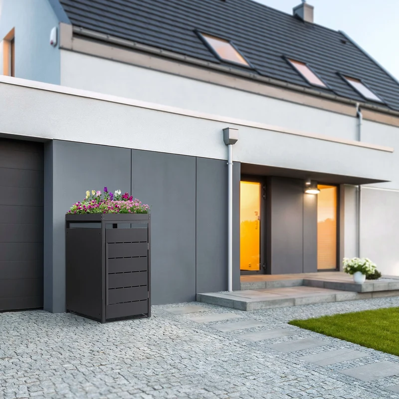 Mülltonnenbox mit Pflanzdach 1er bis 240 Liter 68x80x124 cm aus Stahl in Anthrazit ML-Design