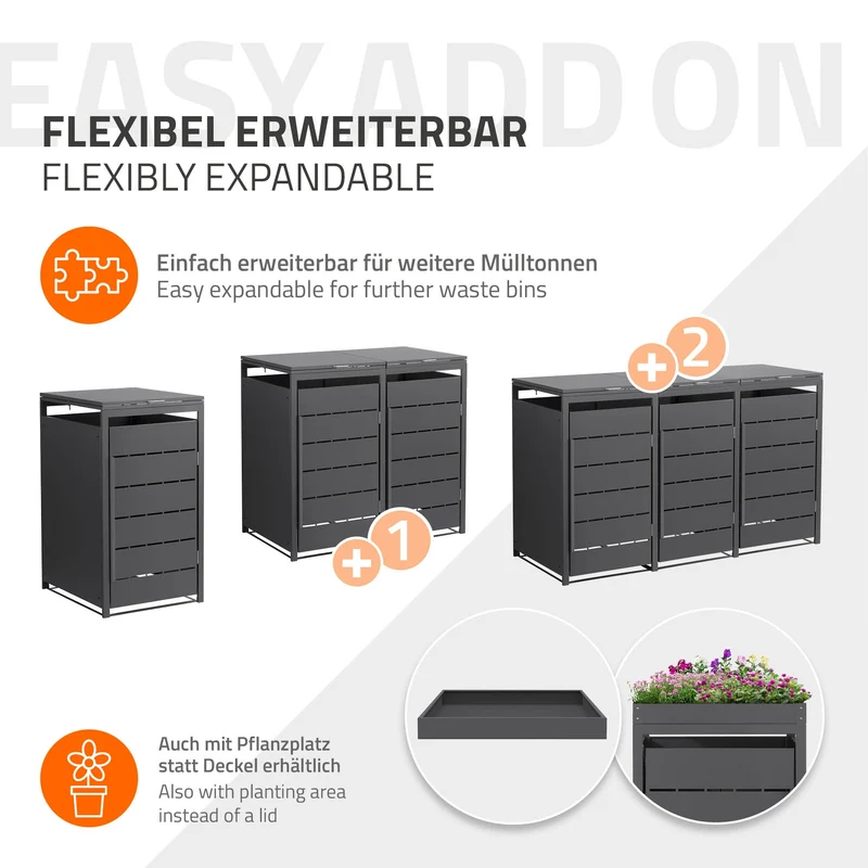 Mülltonnenbox 1er bis 240 Liter 68x80x120 cm aus Stahl in Anthrazit ML-Design