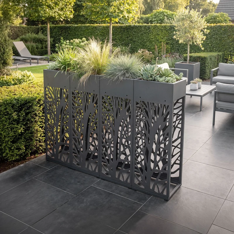 ML-DESIGN | Kaminholzregal Innen Außen mit Pflanzkasten 30x111 cm Stahl verzinkt Anthrazit Brennholzregal Metall Holzstapelhilfe wetterfest Holzlager