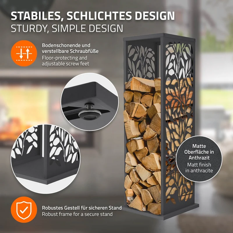 ML-DESIGN | Kaminholzregal Innen Außen 37,5x37,5x112 cm Stahl verzinkt Anthrazit Brennholzregal Metall Holzstapelhilfe wetterfest Säulen-Holzlager