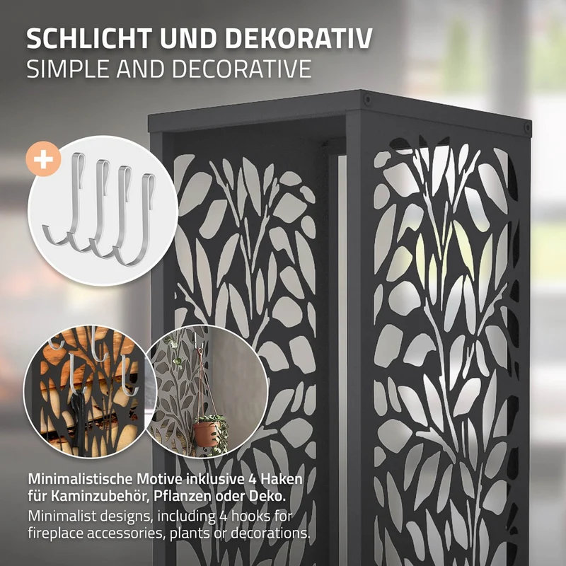 ML-DESIGN | Kaminholzregal Innen Außen 37,5x37,5x112 cm Stahl verzinkt Anthrazit Brennholzregal Metall Holzstapelhilfe wetterfest Säulen-Holzlager