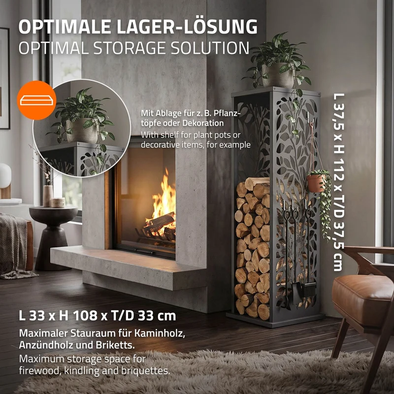 ML-DESIGN | Kaminholzregal Innen Außen 37,5x37,5x112 cm Stahl verzinkt Anthrazit Brennholzregal Metall Holzstapelhilfe wetterfest Säulen-Holzlager