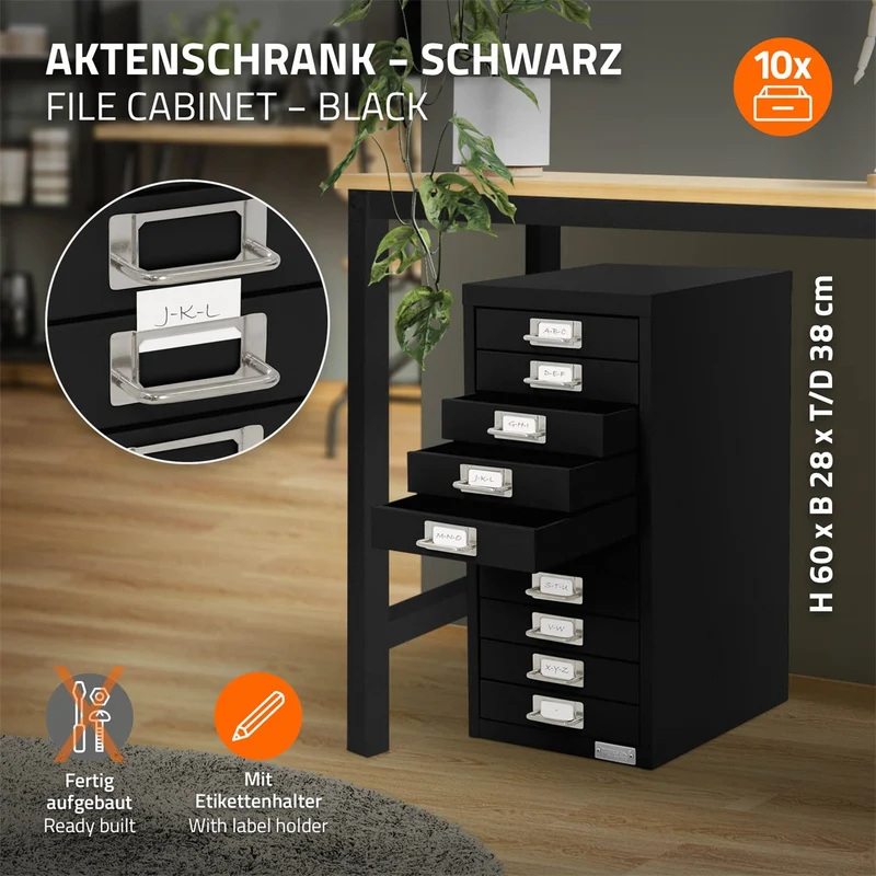 ML-Design | Aktenschrank mit 10 Schubladen 28x38x60 cm aus Stahl, Büroschrank mit Etikettenhalter