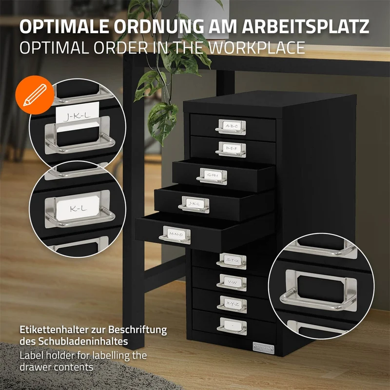ML-Design | Aktenschrank mit 10 Schubladen 28x38x60 cm aus Stahl, Büroschrank mit Etikettenhalter