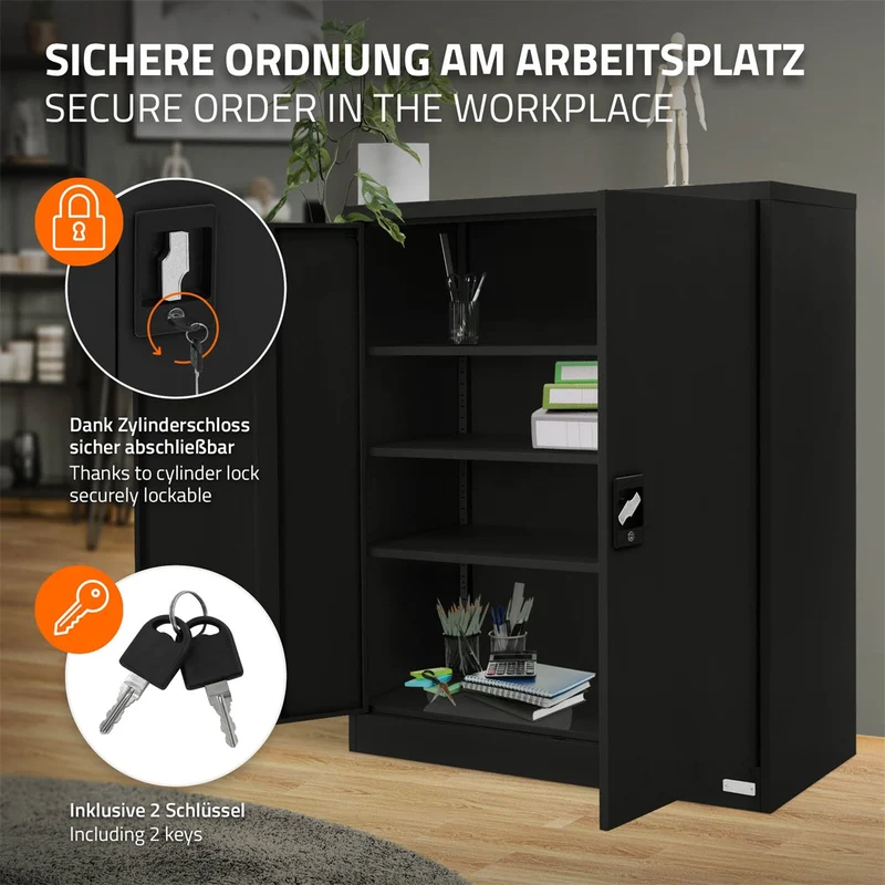ML-Design | Aktenschrank abschließbar 90x40x109 cm aus Stahl, Büroschrank mit 2 Türen