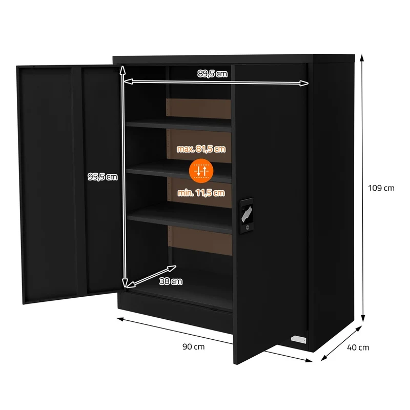 ML-Design | Aktenschrank abschließbar 90x40x109 cm aus Stahl, Büroschrank mit 2 Türen