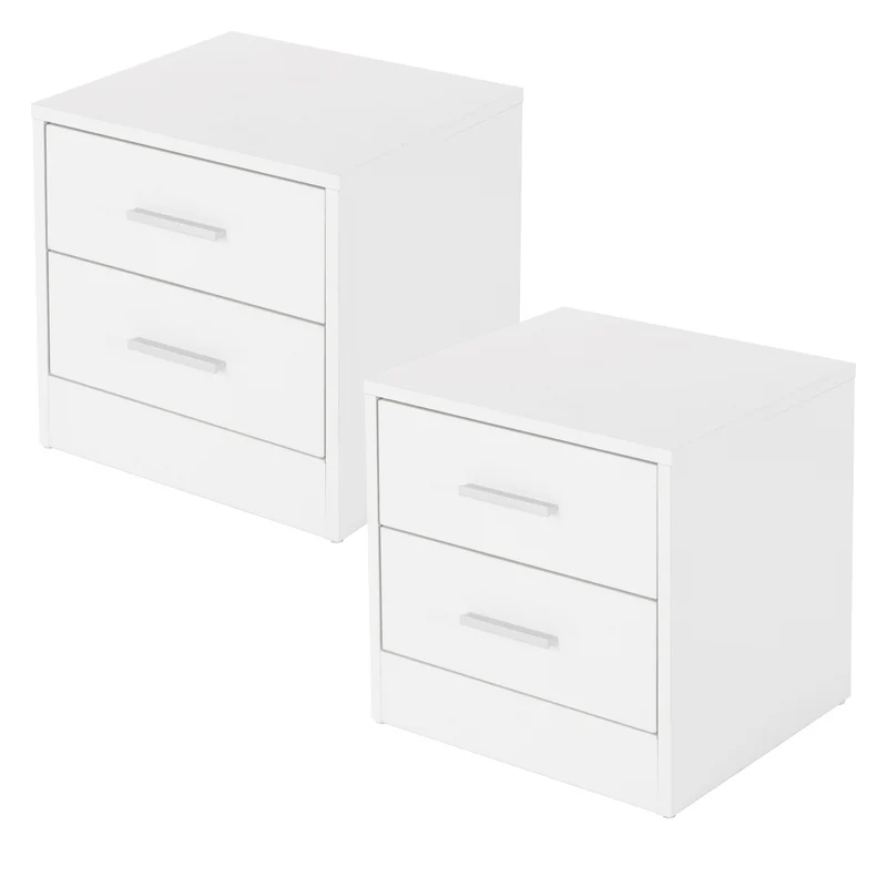 ML-Design | Nachttisch mit zwei Schubladen 38x37x34 cm Weiß aus Spannplatte