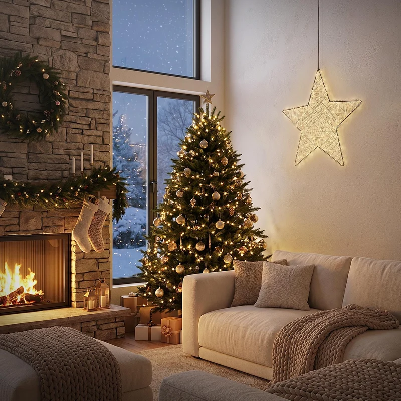 ECD Germany | LED Weihnachtsstern 56 cm Metall Warmweiß Weihnachtsdeko Leuchtstern Weihnachtsbeleuchtung Außen mit Lichterkette und Timer 500 LED