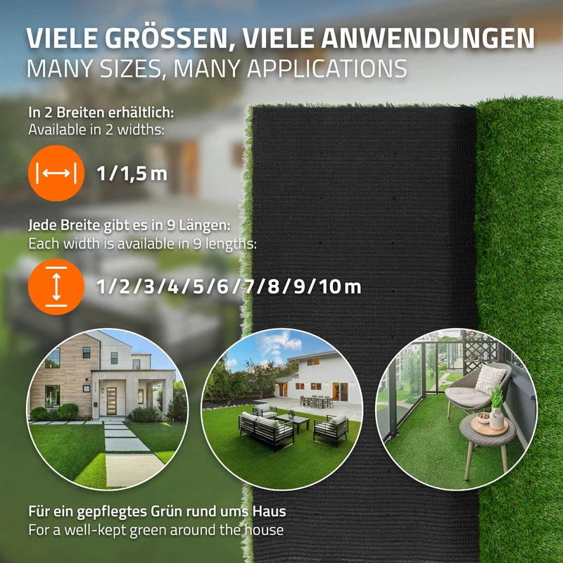 Rasenteppich Kunstrasen-Rolle 100x500 cm 5m² Grün, wetterfest, 18mm, Grasmatte Meterware, Kunstgras