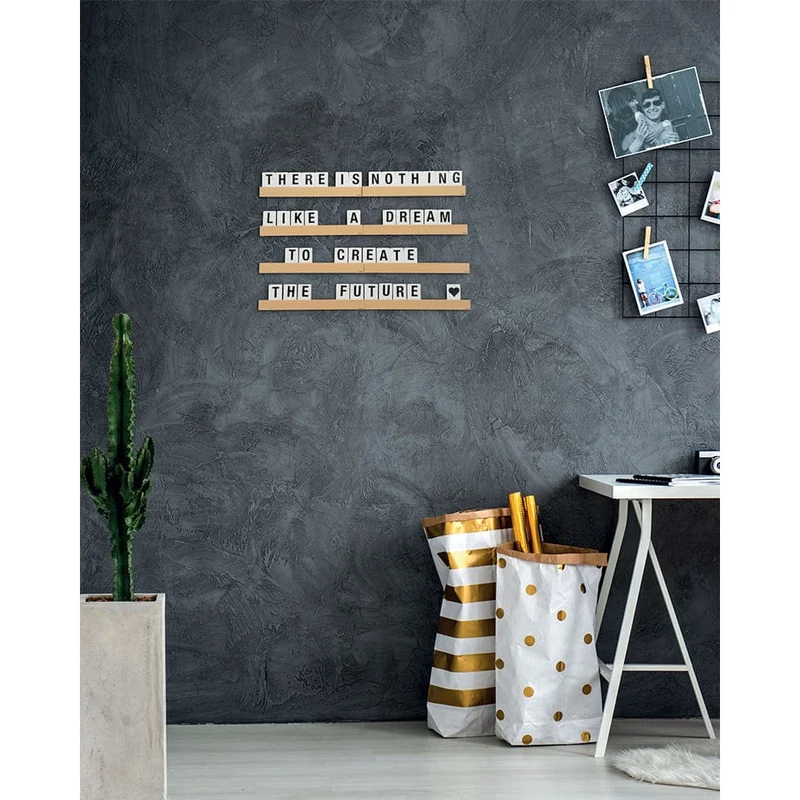 Securit® Buchstabenregal, Teak, 4 Leisten á 25 cm, inkl. Wandmontageset und 169 doppelseitigen Buchstaben-, Zahlen- und Symbolkarten