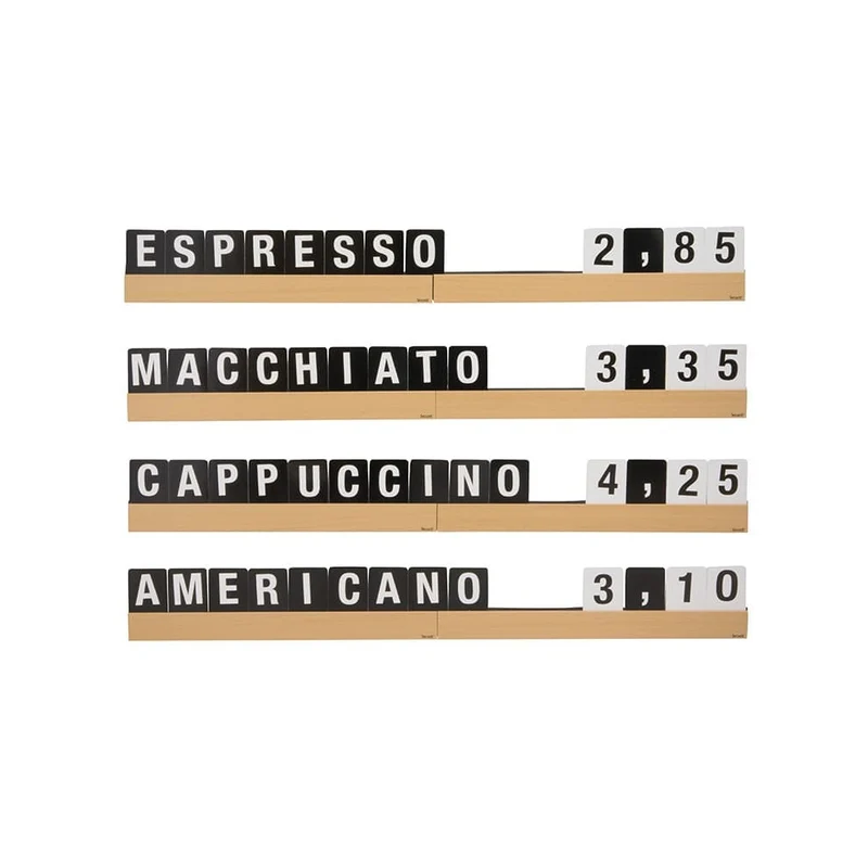 Securit® Buchstabenregal, Teak, 4 Leisten á 25 cm, inkl. Wandmontageset und 169 doppelseitigen Buchstaben-, Zahlen- und Symbolkarten