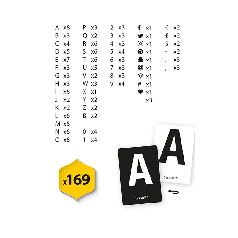 Securit® Buchstabenregal, Schwarz, 4 Leisten á 25 cm, inkl. Wandmontageset und 169 doppelseitigen Buchstaben-, Zahlen- und Symbolkarten