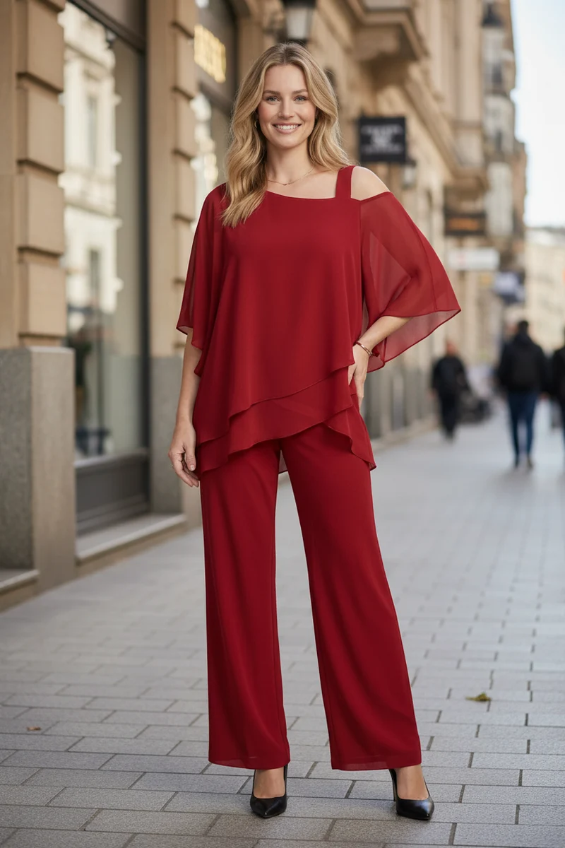 Asymmetrical Top and Wide-Leg Bottoms Set