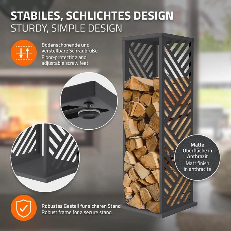 ML-DESIGN | Kaminholzregal Innen Außen 37,5x37,5x112 cm Stahl verzinkt Anthrazit Brennholzregal Metall Holzstapelhilfe wetterfest Säulen-Holzlager