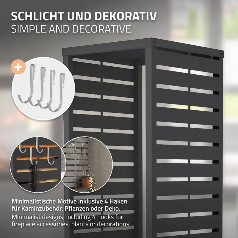 ML-DESIGN | Kaminholzregal Innen Außen 37,5x37,5x112 cm Stahl verzinkt Anthrazit Brennholzregal Metall Holzstapelhilfe wetterfest Säulen-Holzlager
