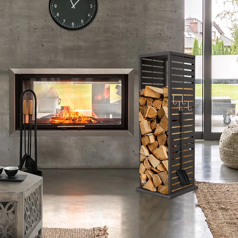 ML-DESIGN | Kaminholzregal Innen Außen 37,5x37,5x112 cm Stahl verzinkt Anthrazit Brennholzregal Metall Holzstapelhilfe wetterfest Säulen-Holzlager