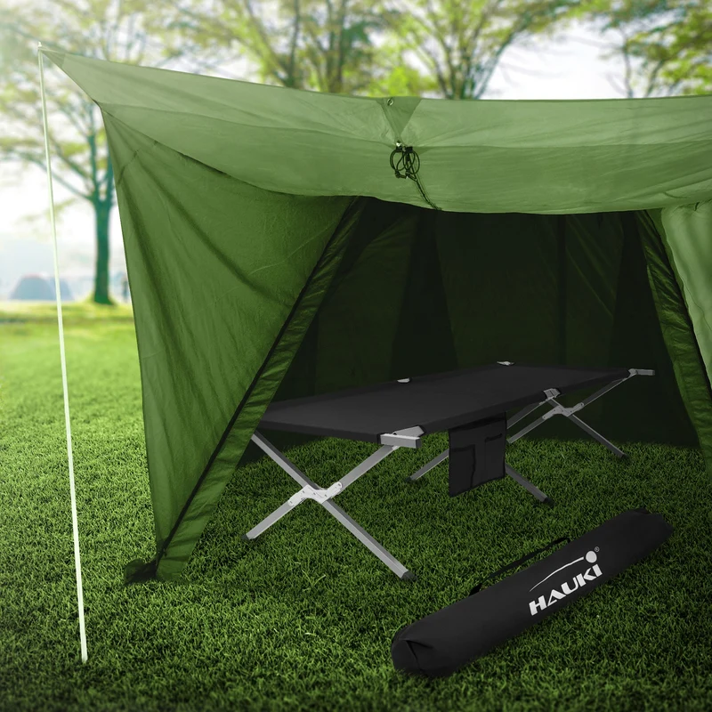 B-Ware Campingbett Feldbett klappbar 210x83x46 cm Schwarz mit Tragetasche bis 150 kg Hauki