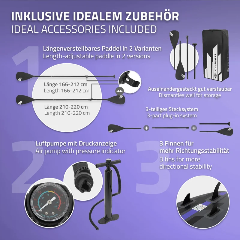 Stand Up Paddle aufblasbares SUP Board mit Kajak Sitz 320x82x15 cm in Schwarz aus PVC inkl. Pumpe und Tragetasche